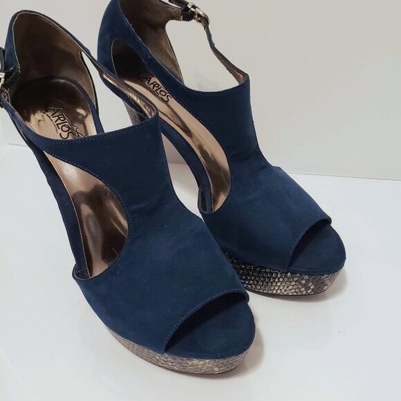 CARLOS SANTANA Galaxy Turquoise Snake Print Heels 8 Platform Peep Toe Sandals - Picture 4 of 14